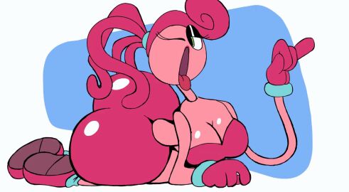 animated ass big_ass big_breasts blowjob_gesture bootyjam breasts cleavage female huge_ass mommy_long_legs one_eye_closed open_mouth pink_skin poppy_playtime powerjam solo tongue tongue_out wink