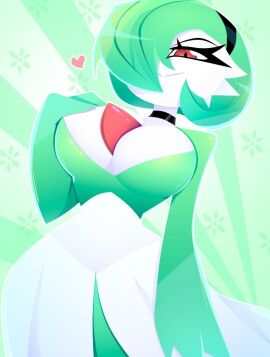 1girls 2024 3_fingers big_breasts breasts busty female female_only game_freak gardevoir generation_3_pokemon green_background green_hair green_theme hand_on_breast heart humanoid large_breasts necklace nintendo pokemon pokemon_(species) pokémon_(species) red_eyes short_hair smile thick_thighs tiara twitter twitter_link video_game white_body xan-gelx_(xan)