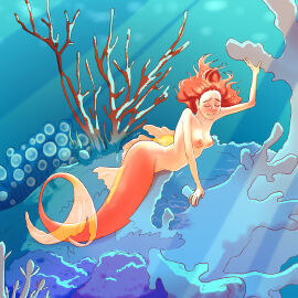 cheesomancer coral female female_focus female_masturbation female_only jpeg masturbation merfolk mermaid mermaid_girl mermaid_tail orange_tail original original_character original_characters red_face red_hair tail under_the_sea underwater