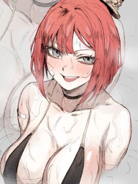 big_breasts breasts distortion_detective female looking_at_viewer nb8c project_moon smiling smug sweat sweaty yuria_(distortion_detective)