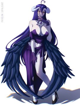 1girls 2024 2d 2d_(artwork) albedo_(overlord) artist_name bare_arms bare_legs bare_shoulders bare_thighs big_breasts black_hair blush breasts clothed clothing color demon female female_focus female_only hi_res horns large_breasts light-skinned_female light_skin long_hair looking_at_viewer non-human non-human_only opalisart overlord_(maruyama) pale-skinned_female pale_skin questionable sfw simple_background solo solo_female succubus thick_thighs white_background wings yellow_eyes