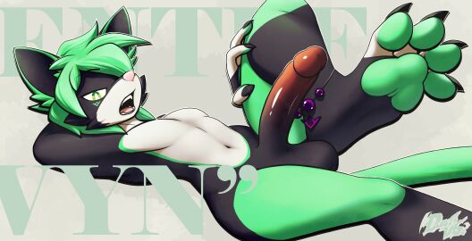 4_toes absurd_res aevyn anthro balls big_penis black_balls black_body black_claws black_fur claws countershading dustythebat erection facial_markings feet felid feline foot_focus fur genitals gradient_penis green_eyes green_hair green_markings green_pawpads green_tail hair hand_behind_head hand_on_leg head_markings hi_res looking_at_viewer male mammal markings mihoyo multicolored_body multicolored_ears navel nude open_mouth pawpads penis pink_nose raised_leg solo tail toes torso_markings white_body white_countershading white_toes zenless_zone_zero