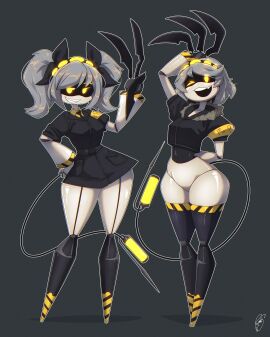 2024 2024s 2girls :3 accessories accessory ass big_ass bottomless bow claws clothed clothing female female_focus female_only hair head_band headband huge_ass j_(murder_drones) jacket mechanical mechanical_arm murder_drones pigtails robot robot_girl robot_humanoid robots ryousakai short_hair suit tail thick_thighs thighs topwear twintails v_(murder_drones)