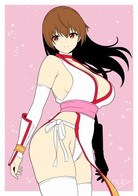 1girls breasts brown_eyes brown_hair dead_or_alive exposed_breasts female kasumi_(doa) long_hair thighhighs underwear upskirt white_underwear