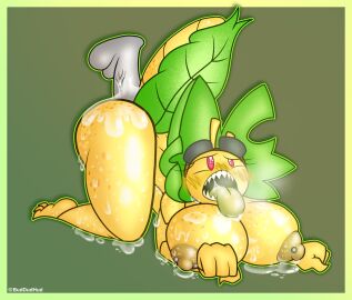 1boy 1girls anal_sex ass buddudhud corn cum cum_in_ass disembodied_penis ejaculation erect_nipples female grey_penis male monster_girl nipple_piercing nipples nude penis piercing plant_girl red_eyes steam sweating tongue tongue_out veiny_penis