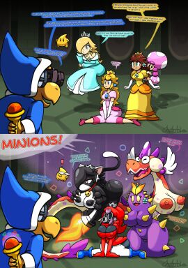 1boy 4girls alternate_ending alternate_version_available areola areola_peek areola_peeking areolae areolae_peek areolae_peeking ass before_and_after belt big_areola big_areolae big_ass big_breasts big_butt black-skinned_female black_areola black_areolae black_hair black_mask black_nipples black_skin blonde_hair blue_boots blue_cloak blue_dress blue_eyes blue_hat boob_window boots breasts bubble_ass bubble_butt bullet_bill camera cat_bullet_bill cat_ears cat_tail chabble cloak clothed clothed_female clothing collar collar_and_bell crown dragon dragoneel dress earrings edit edited english english_text eyes_bugging_out female female_dragon floating flower_earrings glasses gold_crown green_eyes hair_over_eye hair_over_one_eye hand_on_breast hand_on_breasts hand_on_own_breast hand_on_own_breasts hat heels holding_camera holding_wand huge_areola huge_areolae huge_breasts identity_death kamek light-skinned_female light_skin long_gloves long_hair luma male mario_(series) mask masked masked_female medium_breasts nipple_bulge nipples nude nude_female panties pearl_earrings personality_change pink_dress pink_eyes pink_heels princess_daisy princess_peach princess_rosalina purple_skin purple_skinned_female red_areola red_areolae red_dress red_hat red_nipples round_ass round_butt round_glasses shocked shocked_expression shocked_eyes silver_crown sitting_on_ground slit_pupils sluglug snifit species_transformation speech_bubble stockings tan-skinned_female tan_body tan_skin tan_skinned_female tanned tanned-skinned_female tanned_skin tanned_skinned_female text text_bubble thick_thighs toadette transformation transformation_through_magic twintails twintails_(hairstyle) unaware unaware_transformation wand white_gloves white_long_gloves white_stockings wide_hips yellow-skinned_male yellow_dress yellow_eyes yellow_skin yellow_skinned_male yellow_spikes