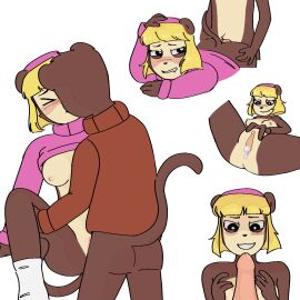 anthro backshots blush cum dick female furry genital_fluids haplorhine hope_(max_design_pro) kissing male max_design_pro monkey nipples penis polo_(max_design_pro) primate pussy sex smile spread_legs sweater sweater_lift thighs