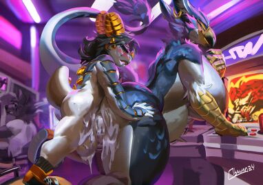 2024 ambiguous_penetration anthro anthro_on_anthro anthro_penetrated anthro_penetrating anthro_penetrating_anthro arcade arcade_machine ass avian balls beak big_balls big_belly big_breasts big_penis biped blush bodily_fluids breasts clothing cum cum_inside cum_on_ass cum_on_butt deya_(billeur_entropy) digital_media_(artwork) dragon duo_focus erection female female_penetrated footwear footwear_only genital_fluids genitals group gryphon hi_res horn huge_balls huge_breasts huge_cock inflation interspecies larger_female larger_penetrated male male/female male_penetrating male_penetrating_female mostly_nude multicolored_body mythological_avian mythological_creature mythological_scalie mythology naked nude nude_anthro nude_female obaum obaum_doragon penetration penis public public_sex scalie sex shoes shoes_only size_difference smaller_male white_balls