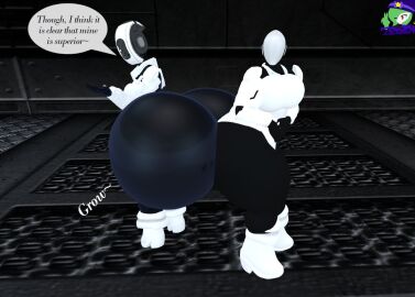 2girls 3d ass ass_expansion big_ass big_breasts breasts bubble_ass bubble_butt crossover female glados glados_(humanoid) haydee haydee_(game) huge_ass multiple_females multiple_girls portal_(series) tagme thick_thighs wide_hips zer0264