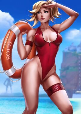 1girls absurd_res absurdres arm_up armpit artist_name bare_arms bare_shoulders beach between_labia blizzard_entertainment blonde_female blonde_hair blue_eyes blue_sky breasts cameltoe cleavage clouds collarbone covered_navel dandon_fuga day eye_of_horus fanart_from_twitter female female_only high_ponytail high_resolution highleg_leotard highleg_swimsuit highres holding holding_object inner_sideboob innie_pussy legs leotard lifeguard light-skinned_female light_skin lips lipstick looking_away medium_breasts mercy mound_of_venus no_wings one-piece_swimsuit outdoors overwatch overwatch_2 partially_visible_vulva ponytail pussy pussy_visible_through_clothes pussy_visible_through_swimsuit red_clothing red_leotard red_lips red_lipstick red_swimsuit repost sea sfw shading_eyes sky sleeveless smile solo solo_female standing superheroine swimsuit thigh_strap thighs twitter_link uncensored unzipped video_game video_game_character video_games water wedgie zipper