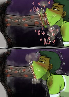 1boy 1futa :>= balls beast_boy blowjob blowjob_face breasts chubby_futa dark_penis dc dc_comics deepthroat dittochad femboy futa_is_bigger futa_on_femboy futa_on_male futanari green_hair green_skin grey_skin hairy hairy_balls half_way_through hearts_around_head held_up holding_balls huge_ass huge_balls huge_breasts huge_cock intersex kiss_mark kiss_marks_on_penis licking_penis lipstick long_penis male nail_polish penis precum_drip precum_string pubic_hair pubic_hair_on_face purple_hair raven_(dc) saliva_drip saliva_string saliva_trail sucking_penis teen_titans text thick_thighs throat_bulge veiny_penis