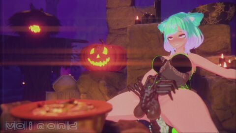 3d_animation blush facehugger halloween kemonomimi kleinvoimond leaking_cum nightgown pink_eyes tagme video voimond voimond_vhirra vtuber
