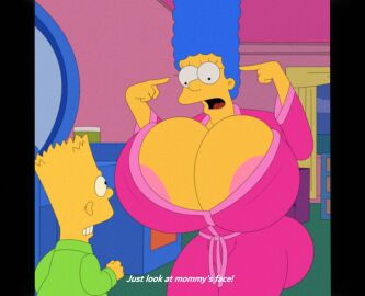 1boy 1girls areola ass bart_simpson big_ass blue_hair breasts female huge_breasts large_marge male marge_simpson massive_breasts milf mother_and_son my_eyes_are_up_here older_female robe staring_at_breasts the_simpsons turboranger younger_male