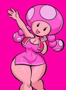 1girls ass big_ass big_breasts black_eyes bottomless breasts cleavage clothed cute female female_only huge_ass huge_breasts jek_korpen mario_(series) mob_face mushroom_girl mushroom_humanoid nintendo no_bra pigtails pink_background revealing_clothes shiny_thighs sideass tagme thick_thighs thighs toadette underass voluptuous voluptuous_female waving wide_hips without_pants