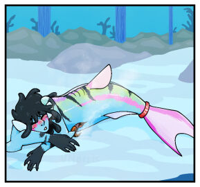 1boy accessory after_transformation black_hair blue_body blush bodily_fluids border cel_shading claws closed_eyes cum cuntboy cuntboy_focus cuntboy_only cuntboy_sans_balls ear_fins ejaculation fin fish fish_tail furgonomics genital_fluids genitals gill_hair gills hair head_on_arm herm hermaphrodite humanoid intersex intersex_focus intersex_only jewelry legless lying male male_focus male_only maleherm maleherm_focus maleherm_only marine membrane_(anatomy) merfolk merman merman_transformation multi_genitalia on_side penis post-transformation prehensile_penis puppetmaster13uwu pussy ring scales shaded sleeping solo solo_focus species_transformation split_form tail tail_accessory tail_jewelry tail_ring transformation underwater water webbed_hands white_border