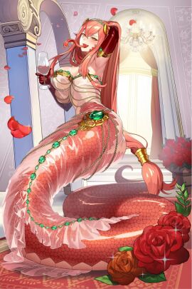 armpits artist_request breasts female lamia large_breasts miia's_mother milf monster_musume_fantastic_life monster_musume_no_iru_nichijou naga orange_eyes pink_hair skimpy_clothes tagme wine