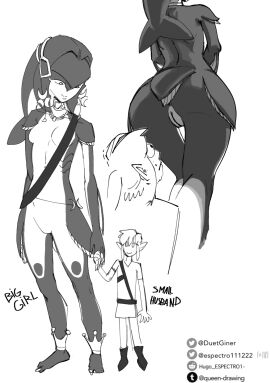 1boy 1girls ass big_ass big_thighs black_and_white breasts breath_of_the_wild female fish_girl link link_(breath_of_the_wild) male medium_breasts mipha pussy tall tall_female taller_female the_legend_of_zelda u/hugo_espectro1- viewed_from_below zora