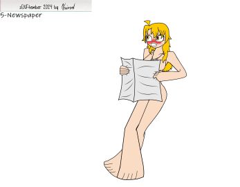 1girls abigale_(blue_ink22) blonde-haired_female blonde_female blonde_hair blue_ink22 blush covering covering_with_object embarrassed embarrassed_nude_female enf female long-haired_female long_hair looking_away looking_away_from_viewer naked necklace necklace_only newspaper nude original original_character senftember senftember_(2024) yellow_eyes