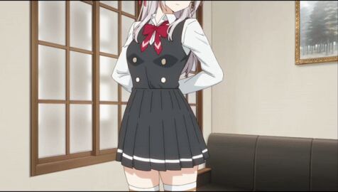 1girls ahoge alisa_mikhailovna_kujou animated ass ass_crack ass_shot bare_legs bare_thighs big_breasts blue_eyes breasts butt_crack expressionless female female_only gif indoors kuze_masachika long_hair no_skirt panties pantyshot pink_panties removing_skirt russian school_uniform seductive_pose sitting solo thighhighs thighs tokidoki_bosotto_russian_de_dereru_tonari_no_alya-san undressing unworn_jacket white_hair white_thighhighs zettai_ryouiki