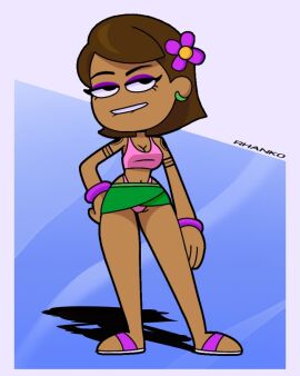 beach_buggy_racing beach_buggy_racing_2 biting_lip brown_hair cartoon female leilani_(bbr2) rhanko upskirt