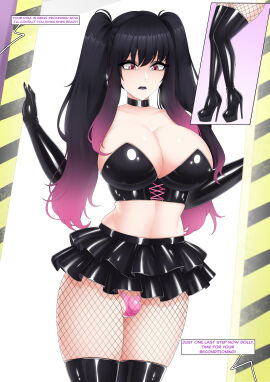 black_eyeshadow black_hair black_lipstick black_makeup boots chastity chastity_cage eyeshadow feminization futa goth_(jesscatg) goth_makeup jesscatg lipstick makeup molly_(jesscatg) pigtails sissy sissyfication solo thigh_boots thighhighs trans transformation