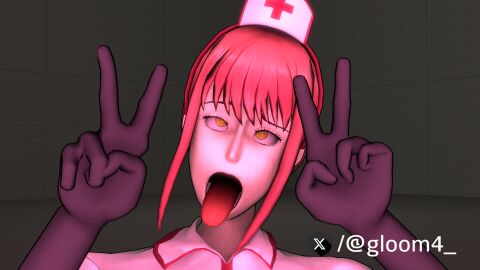 aheagao chainsaw_man clothed cross_eyed female front_view gloom4_(artist) makima_(chainsaw_man) nurse nurse_cap nurse_uniform tongue tongue_out