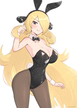 alternate_costume big_breasts breasts bunny_ears bunnysuit cynthia_(pokemon) female female_only gonzarez leotard pokemon solo