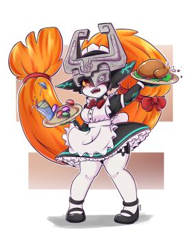 1girls blush bumble_bina commission cute female female_only food helmet hi_res imp imp_midna long_hair looking_at_viewer maid maid_headdress maid_uniform midna nintendo orange_hair pigeon-toed pointy_ears red_eyes shortstack solo the_legend_of_zelda thighhighs tied_hair tray twilight_princess very_long_hair white_thighhighs yellow_sclera