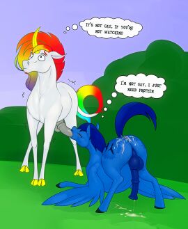 animal_genitalia animal_penis arched_back ass ass_up awkward balls bedroom_eyes big_penis blue_body bodily_fluids colored comic cum cum_drip cum_feeding cum_in_ass cum_in_mouth cum_inside cum_splatter cum_while_penetrated digital_media_(artwork) drinking drinking_cum dripping duo ears_down ejaculation english_text eqamrd equid equine equine_genitalia equine_penis erection eyebrows fellatio feral feral_on_feral feral_penetrated feral_penetrating feral_penetrating_feral forced_partners furry genital_fluids genitals grass hair hi_res hooves horn horse humor kadaus looking_aside looking_away looking_pleasured looking_up male male/male male_feral male_on_feral male_penetrated male_penetrating male_penetrating_feral male_penetrating_male mammal mane medial_ring mouth_closed multicolored_hair multicolored_mane mythological_creature mythological_equine mythology narrowed_eyes nature nature_background naughty_face no_homo nude open_mouth oral oral_penetration outside penetration penile penile_penetration penis penis_in_mouth pivoted_ears plant pony public public_sex quadruped rainbow_hair rainbow_mane raised_tail rear_view seductive sex shrub side_view simple_background sky stated_heterosexuality stated_sexuality swallowing tail tail_tuft text thinking thought_bubble tuft unicorn unicorn_horn white_body wings worried worried_look