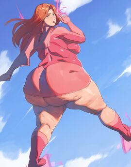 1girls ass ass_bigger_than_head atom_eve back_fat bamboo_ale bbw bedroom_eyes blush blushing boots bubble_ass bubble_butt cape cellulite clothed clothing eyelashes fat fat_ass fat_female fat_folds fat_thighs female female_only gloves gluteal_fold green_eyes half-closed_eyes heel_boots huge_ass invincible lipstick looking_back love_handles obese obese_female orange_hair overweight overweight_female samantha_eve_wilkins skinny_face skintight skintight_clothing solo standing superheroine thick_thighs thunder_thighs tight_clothing wavy_hair