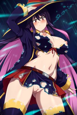 character_request copyright_request dissolving_clothes large_breasts lindaroze nipples pussy tagme witch witch_hat