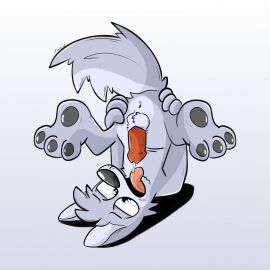 anthro anus ass autofellatio balls blue_body blue_eyes blue_fur bodily_fluids bodily_fluids_in_mouth bodily_fluids_on_tongue canid canine canis domestic_dog fluffy fluffy_tail fur genitals hand_on_ass hand_on_butt hi_res husky licking male mammal masturbation nordic_sled_dog nude oral oral_masturbation pawpads paws penile penile_masturbation penis self_lick simple_background solo spitz tail tinnier tongue tongue_out upside-down