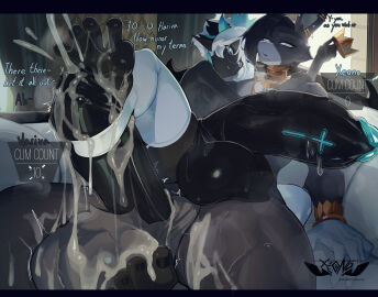 absurd_res after_sex afterglow alternate_form anthro ass balls bedroom_eyes black_body black_skin blush bodily_fluids body_heat bracelet chair claws clothing competition cross crown cum cum_on_balls cum_on_feet cum_on_penis cum_on_self curtains curtains_open dazed demon demon_humanoid detailed_background dialogue digital_media_(artwork) dominant dominant_male duo ear_piercing ear_ring egyptian egyptian_architecture egyptian_clothing egyptian_mythology ejaculation english_text erection excessive_cum excessive_genital_fluids eyewear feet femboy fingers foot_fetish foot_play footjob footjob_with_legwear footwear foreskin fur furniture genital_fluids genital_tattoo genitals glasses glowing glowing_eyes gold_(metal) gold_jewelry green_eyes grey_eyes hair hare headgear hi_res holding_crown horn horned_humanoid humanoid inverted_cross jewelry lagomorph laying_on_another legwear leporid light light_beam long_foreskin long_hair lounge lounge_chair lounging lying male male/male mammal middle_eastern_mythology multiple_orgasms musk musk_clouds mythology narrowed_eyes necklace nipples nude open_mouth orgasm penile penis penis_tattoo piercing power_bottom prince ring_piercing royalty seductive sex sitting sloppy_seconds smile sofa spread_toes stirrup_footjob stirrup_legwear submissive submissive_male sunbeam sunlight sweat tattoo teeth text toes tongue twunk uncircumcised unretracted_foreskin usekh xeono xeono_(character) zerva_von_zadok_(capesir)