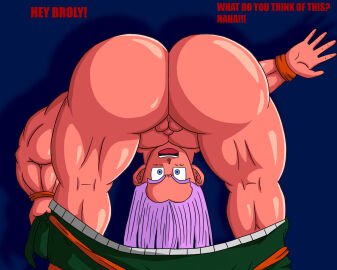 1boy ass backsack balls ballsack big_ass big_butt blue_eyes broly dragon_ball dragon_ball_z fat_ass fat_butt huge_ass huge_butt imafrnin looking_at_viewer male male_only mentioned_character mooning muscle_ass muscle_bottom muscles muscular muscular_male penis pov pulling_down_pants purple_hair shounen_jump taunting text thick_ass thick_butt topless trunks_briefs