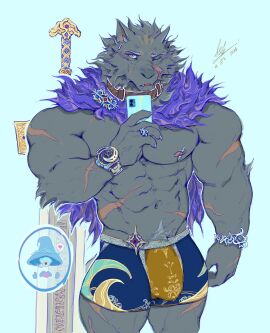 2024 abs anthro anthro_focus areola bara biceps big_bulge big_muscles blaidd_(elden_ring) blue_background bracelet briefs briefs_only bulge canid canine canis cape cellphone claws clock clothed clothing collar cutaway duo ear_piercing elden_ring electronics eyebrows female fromsoftware fur heart_symbol hi_res holding_object holding_phone huge_muscles humanoid jewelry looking_at_viewer male male_focus mammal masculine_male melee_weapon muscles muscular muscular_anthro muscular_male natee_sinlp navel nipple_piercing nipples one_eye_closed pecs phone piercing pubes ranni_the_witch ring_(jewelry) runes scar simple_background smartphone solo_focus standing sword thick_thighs topless topless_anthro topless_male tuft underwear underwear_only watch weapon wolf yaoi