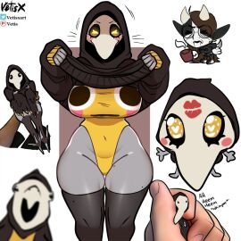 ass big_ass big_breasts big_thighs black_sclera blush breasts cloak cross cute female flushed_emoji_shirt gigantic_ass gigantic_breasts gigantic_thighs gloves hood huge_ass huge_breasts huge_thighs kneeling looking_at_viewer margaret_(vetisx) mask meme original plague_doctor sharp_fingernails stockings sweat tagme thick_hips thick_thighs thighhighs thighs tight_clothing vetisx voluptuous wholesome yellow_eyes