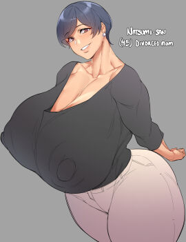 1girls areola areola_bulge big_areola big_breasts big_thighs breasts divorced_female divorced_milf female female_focus female_only giant_breasts giant_tits gigantic_breasts gigantic_tits huge_breasts huge_thighs large_breasts large_thighs large_tits massive_breasts massive_thighs massive_tits milf mother natedecock natsumi_(natedecock) nipple_bulge nipples nipples_visible_through_clothing original_character short_hair tagme text thick_thighs thighs