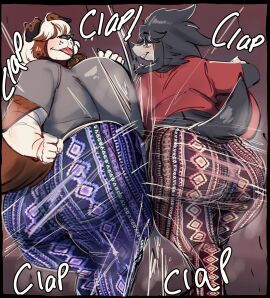 anthro big_ass big_breasts breasts bubble_butt canid canine canis cleavage domestic_dog female forbidden_pants furry huge_ass huge_breasts tagme thick_thighs vixxtq wide_hips