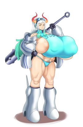 boots breasts crop_top female female_only huge_breasts jacket one_piece pubic_hair sideboob sunnysundown underwear veiny_breasts yamato_(one_piece)