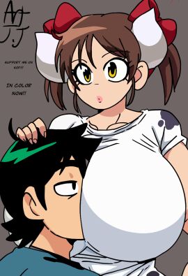 artist_signature big_breasts breasts comission cow_girl cow_horns english_text face_on_breast female hucow japanese no_nude no_nudity oc original_character simple_background sketch sukimi_(hataraki_ari) support