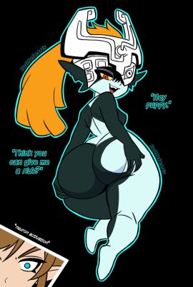 1boy 1girls ass ass_focus ass_grab badjujuarts big_ass blue_eyes brown_hair dialogue elf_ears female from_behind grabbing grabbing_ass grabbing_own_ass helmet imp_midna light-skinned_male light_skin link link_(twilight_princess) long_hair male midna neuron_activation nintendo nude nude_female orange_hair red_eyes shortstack the_legend_of_zelda the_legend_of_zelda:_twilight_princess thick thick_ass thick_thighs twilight_princess