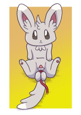 2022 animal_genitalia apprehensive balls balls_bondage balls_rope big_ears dipstick_ears dipstick_tail ear_markings feral fur fuzzo generation_5_pokemon genital_rope genitals grey_body grey_fur hi_res male markings minccino multicolored_ears nintendo pawpads penis penis_tip pokemon pokemon_(species) rope sheath simple_background sitting solo spread_legs spreading tail tail_markings