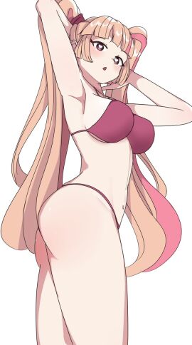 1girls 2d armpits arms_up bare_shoulders belly belly_button bikini blush blush_lines breasts clothed clothing digital_drawing_(artwork) female female_focus female_only fortnite hair heart-shaped_pupils hips legs lennox_rose_(fortnite) light_skin long_hair looking_at_viewer navel open_eyes open_mouth pink_bikini pink_eyes pink_hair pink_panties shoulders sideboob standing stomach string_panties thehollowhusk thighs thin_waist twintails two-tone_hair waist