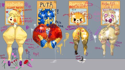 2d aggressive_retsuko aggretsuko animal_crossing ankha ankha_(animal_crossing) anthro ass body_writing cellulite clothes_in_ass cum cum_in_ass cum_in_heels cum_in_pussy cum_inside cumshot feline female flowers fucked_senseless high_heels hole_in_wall implied_anal implied_sex insult isabelle_(animal_crossing) labia loose_clothes loose_pussy nairu_(doubutsu_no_mori) nintendo ongio picture_frame platform_heels prolapse prolapsed_anus pussy red_ass retsuko retsuko's_mother roses rough_sex sanrio scared scared_expression screaming shorts skirt slave_girl smegma spank_marks spanked spanked_butt spanked_mark spanking stretch_marks stretched_anus stretched_pussy stuck_in_wall through_wall writing