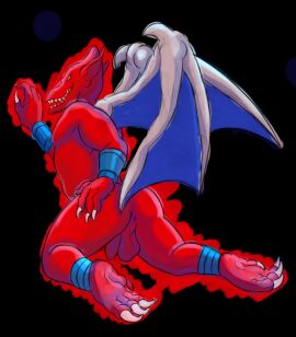 anklet anus ass balls bracelet capcom demon demon's_crest digital_media_(artwork) firebrand gargoyle gargoyle's_quest genitals ghosts_'n_goblins hand_on_ass hand_on_butt hi_res humanoid_genitalia humanoid_penis humanoid_pointy_ears jewelry male membrane_(anatomy) membranous_wings monkeysuit nude penis rear_view red_arremer red_body solo wings
