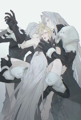 4boys age_difference aged_down arm_armor barefoot belt black_belt black_coat black_footwear black_gloves black_pants black_sweater black_vest blonde_hair blue_eyes blush boots bracer chest_strap cloud_strife coat crisis_core_final_fantasy_vii final_fantasy final_fantasy_vii final_fantasy_vii_advent_children final_fantasy_vii_ever_crisis final_fantasy_vii_remake furrowed_brow gangbang gloves green_eyes grey_background grey_hair group_sex hair_intakes hand_on_another's_chest hand_up hands_up hashtag-only_commentary high_collar holding_another's_wrist imminent_penetration imminent_rape knee_boots long_bangs long_coat long_hair long_sleeves looking_at_another male male_rape_victim medium_hair mgt_85363 multiple_belts multiple_boys multiple_males multiple_persona muted_color no_armor no_pants open_mouth pants parted_bangs parted_lips partially_unzipped sephiroth short_hair smile spiked_hair standing sweater time_paradox turtleneck turtleneck_sweater very_long_hair vest yaoi