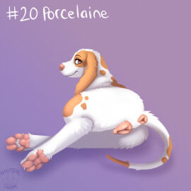 animal_genitalia animal_pussy anus brown_spots canid canine canine_genitalia canine_pussy canis domestic_dog female feral floppy_ears fur genitals hi_res mammal nauticalcanine original_character pink_anus pink_paws pink_pussy porcelaine pussy red_eyes solo solo_focus spots white_body white_fur