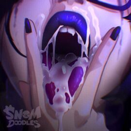 artist_name black_nails blue_lips check_copyright copyright_request cum cum_in_mouth cum_on_body cum_on_tongue facial facing_viewer female highres nail_polish snomdoodles solo the_addams_family tongue tongue_out v v_over_mouth wednesday_(netflix) wednesday_addams