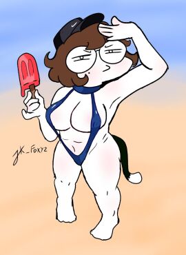 chibi female jowan_droven nerd original_character round_glasses short_hair slingshot_swimsuit white_skin