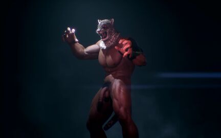 armor_king dark-skinned_male dark_skin flaccid flaccid_penis jaguar_mask jaguar_tail male male_nudity male_only muscular muscular_male naked_male namco nude_male ogami4 ominous ominous_background solo solo_male tagme tekken tekken_2 tekken_8 video wrestler